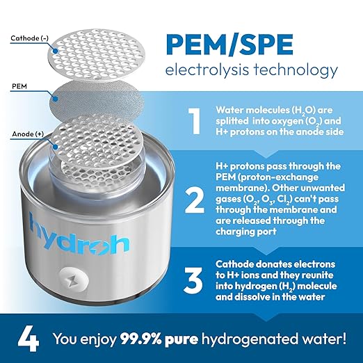 Hydroh Original Hydrogen Water Bottle 15oz, Portable Hydrogen Water Bottle 2024, Advanced Hydrogen Rich Water Maker with SPE/PEM for Home Office Fitness Travel Drinking