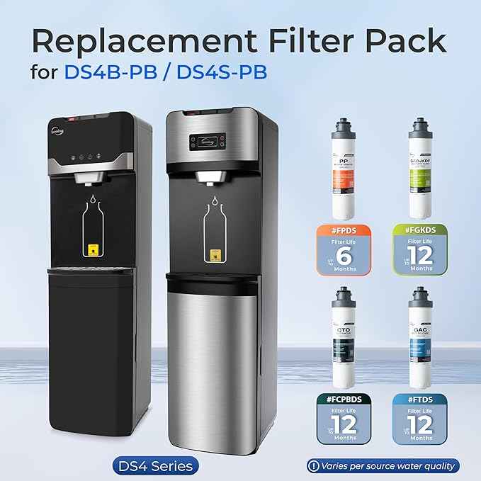 iSpring Bottleless Water Dispenser with 4-Stage Filtration, SGS-Tested 99% of Lead Removal, Water Cooler Dispenser - Hot, Cold, Room Temp, Self Cleaning, Stainless Steel, Silver, Model: DS4S-PB