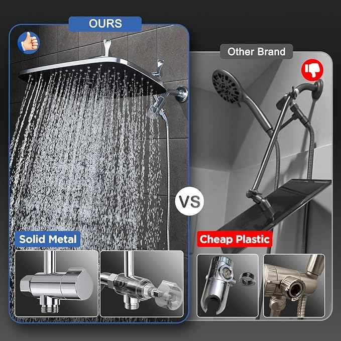 Veken 14" Wide Rain Shower Head with Handheld, High Pressure Handheld Shower Heads with Multi Spray Modes, Rainfall Combo with Metal Extension Arm,Detachable Dual Shower, Extra Long Hose,Silver Chrome