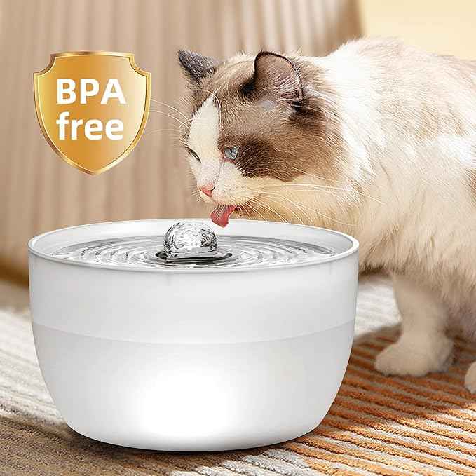 Casfuy W8 Stainless Steel Dog & Cat Water Fountain with LED Light, White, 102-fl oz