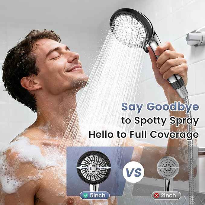 NSF Certified Shower Head with Filters, High Pressure Filtered Shower Head with Handheld 8 Mode, Water Softener Anti-clog Nozzles, Built-in Power Wash, Stainless Steel Hose,Overhead Brackets