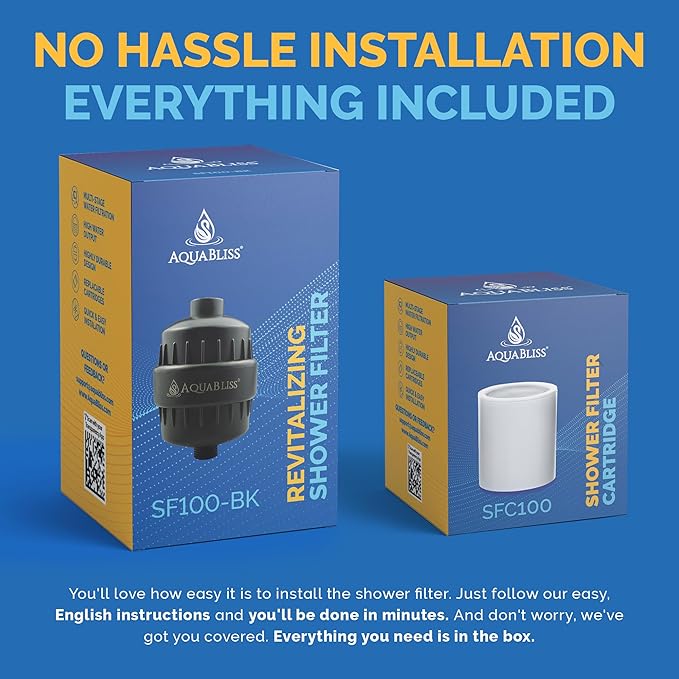 AquaBliss SF100-BK Revitalizing Shower Filter w/ 1 Replaceable Multi-Stage Filter Cartridge Inside - Plus 1 Extra SFC100 Filter Cartridges (Exclusive Bundle)