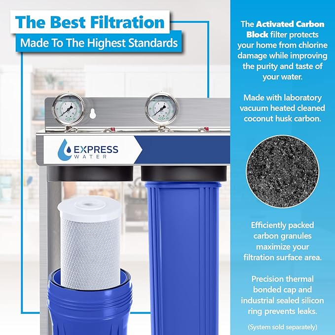 Express Water – 2 Pack Water Filter Activated Carbon Block Replacement Filter – ACB Large Capacity Filter – Whole House Filtration – 5 Micron Water Filter – 4.5” x 20” inch