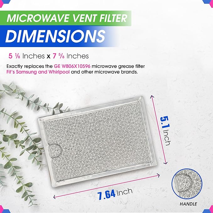 Microwave Filter Replacement 7.64” x 5.12” for GE WB06X10309 WB06X10359 Microwave Grease Filter - Also Fit’s LG Kenmore and More - Filters Kitchen Oven Air Entering Over the Range Vent Fan (4-Pack)