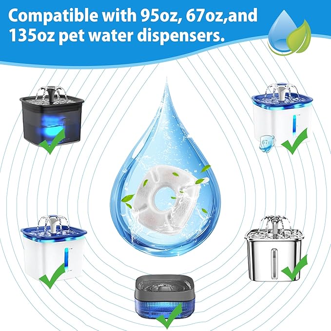 Cat Water Fountain Filters Replacement-16Pack Activated Carbon&Ion Exchange Resin Filters-Compatible with 67oz 95oz 135oz Pet Fountains-Improves Water Quality for Cats Dogs Stainless Steel Dispensers