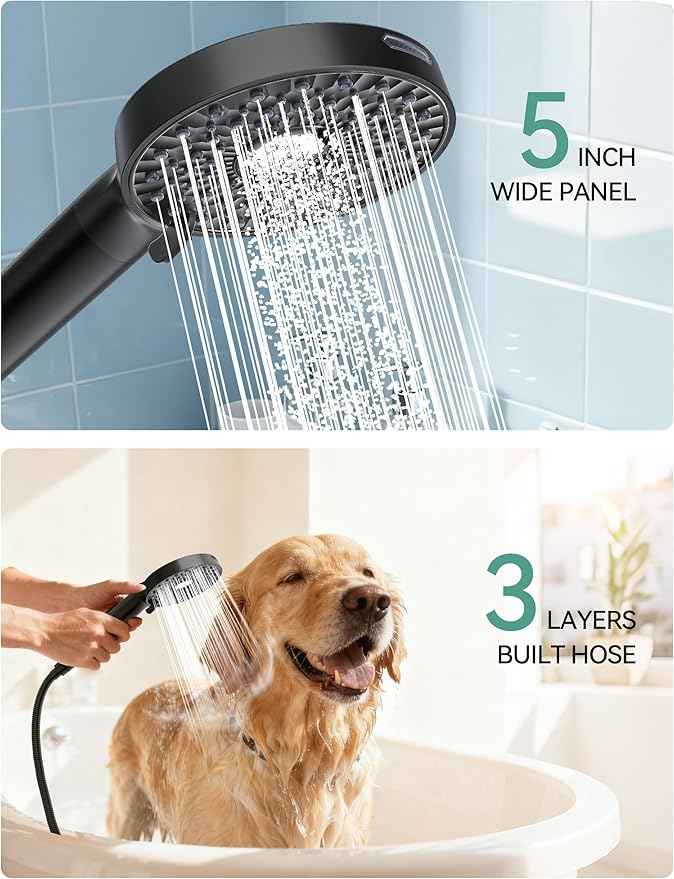 Filtered Shower Head with Handheld, High Pressure 10-Spd Detachable Chrome Showerhead with Stainless Hose, Water Softener Filter Beads for Hard Water - Remove Chlorine, Black