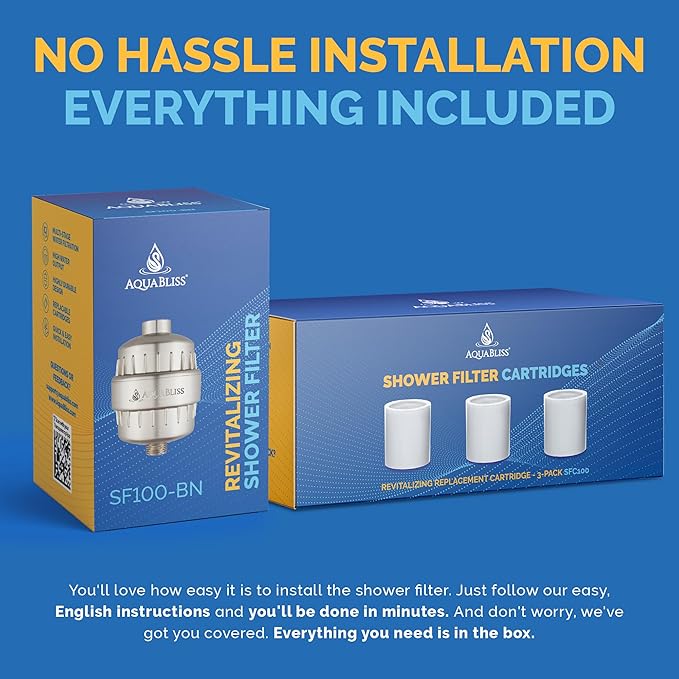 AquaBliss SF100-BN Revitalizing Shower Filter w/ 1 Replaceable Revitalizing Filter Cartridge Inside - Plus 3 Extra SFC100 Filter Cartridges (Exclusive Bundle)
