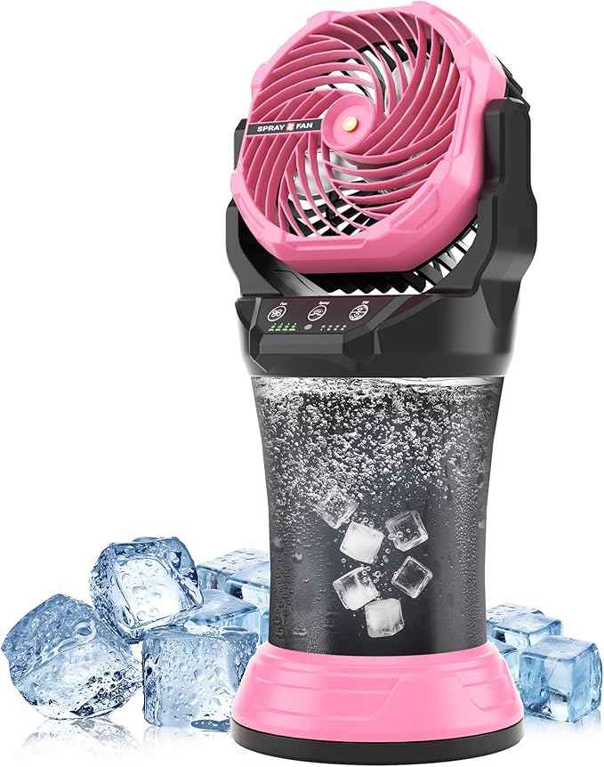 AVV Portable Misting Fan with RGB Ambient Light- 2L Water Tank, 4 Speeds & Spray Mist Fan, 30000mAh Rechargeable Misting Fans for Outdoor/Indoor Fans for Camping, Patio, Garden, Black-Pink