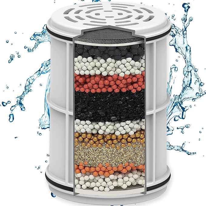 Aqua Elegante 16-Stage Shower Filter - Universal Showerhead Water Filters To Remove Chlorine + Hard Minerals - Bath Purifier And Best Softener System With Activated Charcoal - Replacement Cartridge