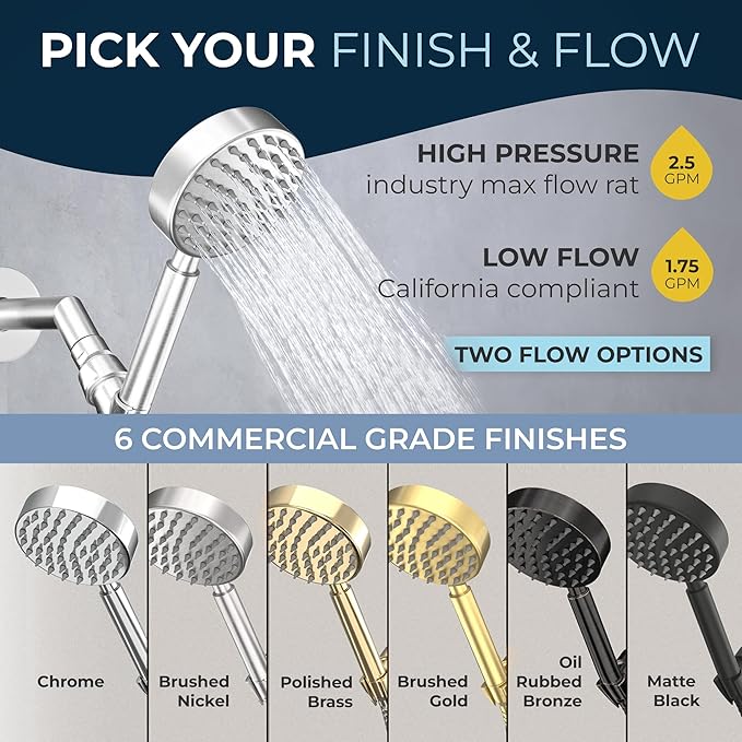 HammerHead Showers® Solid Metal Handheld Shower Head with Hose and Brass Holder - BRUSHED NICKEL - 2.5 GPM High Pressure Shower Heads with Adjustable Shower Wand Bracket - 6ft Flexible Extension