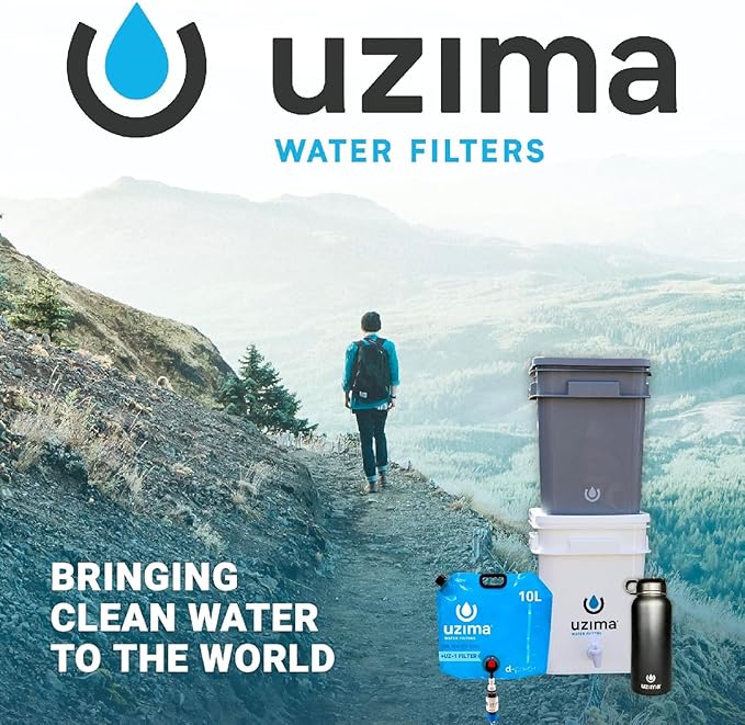Uzima D-Prep Plus Emergency Water Filtration & Storage System – 10L Collapsible Gravity Water Storage Container with UZ-1 Filter for Safe Drinking – Portable Survival & Camping Bladder