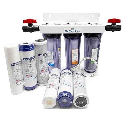 Whole House 3-Stage Water Filtration System, 3/4" port with 2 valves and extra 1 year filter supply (2 sets, 6 pcs)