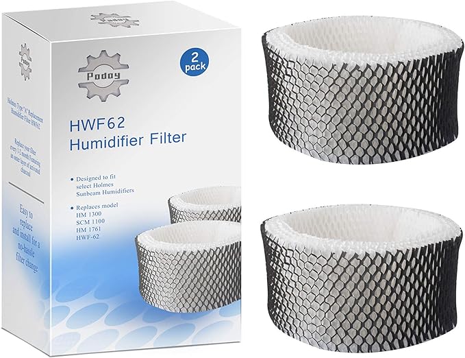 Podoy HWF62 Humidifier Filter Compatible with Holmes Sunbeam Humidifier Filter A, Replace HWF62 HWF62CS HWF62D SCM1100 SCM1701 SCM1702 SCM1762 SF212 HM1300 HM1761 (2 Pack)