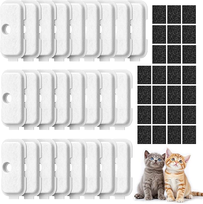 50 Pack PLWF115 Replacement Filters for Dockstream Cat Water Fountain PLWF005 PLWF115 PLWF105, 12 Months Set of Replacement Filters, 25 Filter and 25 Sponges