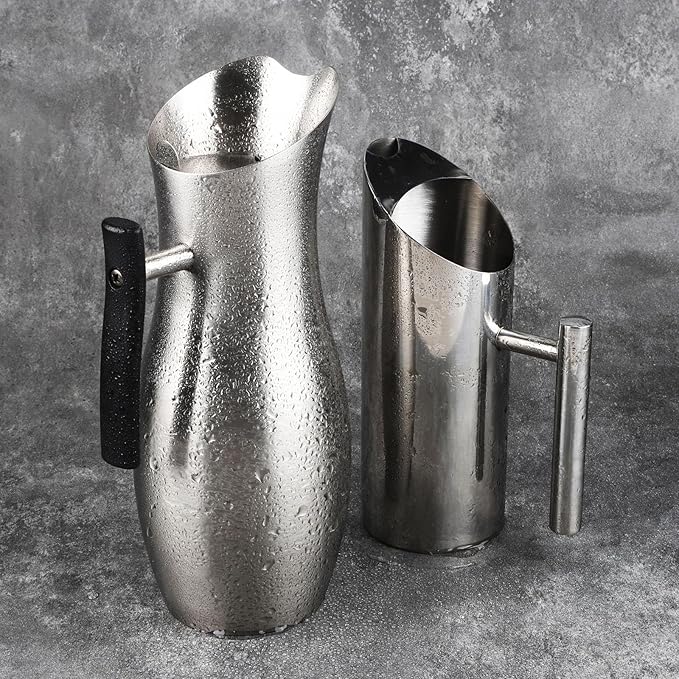 70oz Alkaline Water Pitcher Carafe Stainless Steel Drinking Jug with Ice Guard and Handle Polished Metal Pitcher Jar for Cold Drinking by GWENBHMTOOL