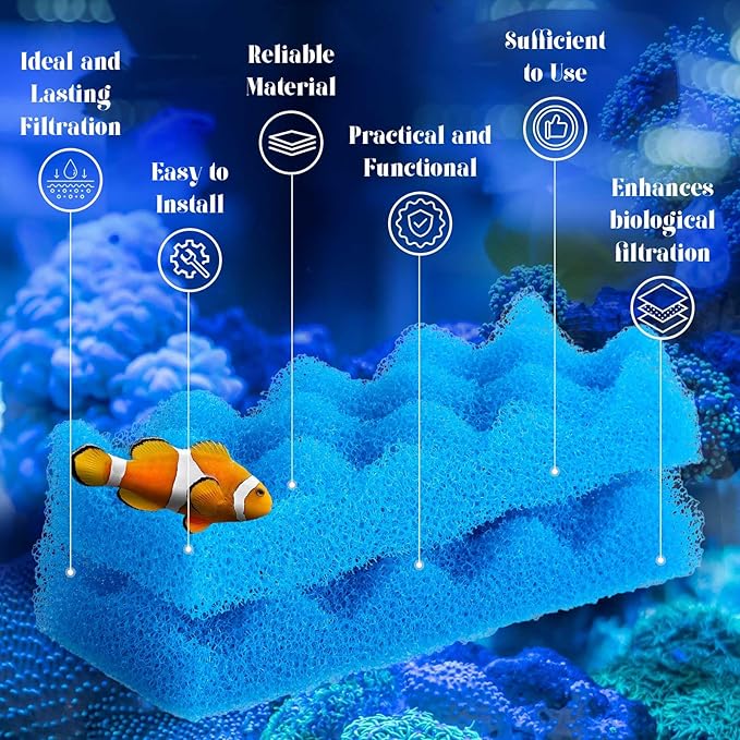 Maxcheck 10 Pcs Bio Sponge Foam Compatible with 306/307 Foam Filters Media Replacement Sponges for Aquarium Filters Fish Tank Accessories, Blue