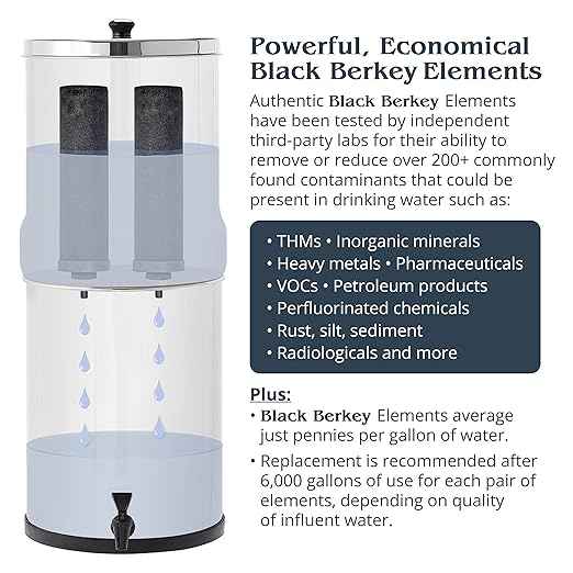 Berkey Light Gravity-Fed Water Filter System with 2 Authentic Black Berkey Elements
