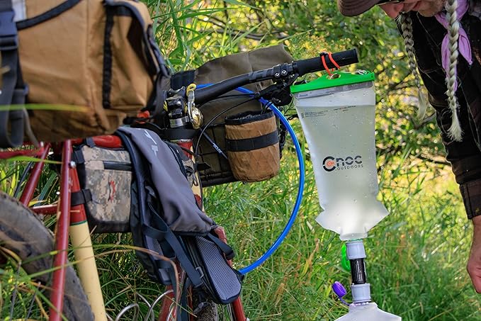 VectoX Extra Durable Water Collection and Filtration Bag 2L Green - 28mm Neck Compatible with Popular Filters - Wide Opening for Water Collection - Lightweight and Compact - Tethered Cap and Slider