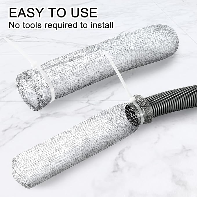 48 Pieces Lint Traps Washing Machine Stainless Steel Lint Snare Traps Laundry Mesh Washer Hose Filter with 48 Pcs Cable Tie