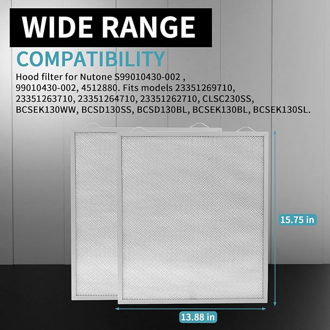 99010430-002 Hood Vent Filter 5-Ply Aluminum Grease Filter Compatible Replacement B.roan N.utone Hood 2-Pack