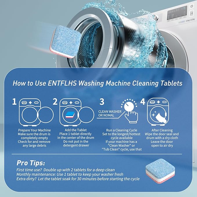 Washing Machine Cleaner Tablets 30 Pack - HE Top Load & Front Load Washer Cleaner, Eco Friendly Septic Safe, 3 Layers Deep Cleaning, Descaler & Deodorizer, 1+ Year Supply (30 Count - AquaVibe