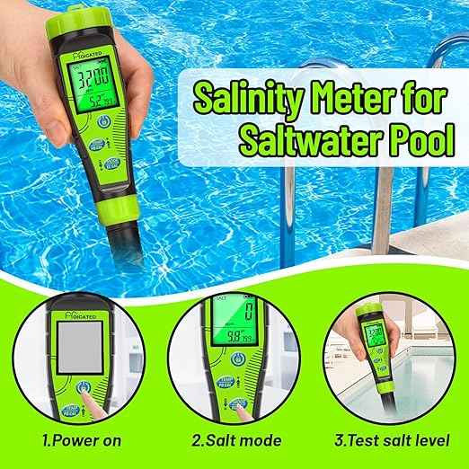 Digital Pool Salt Tester for Swimming Pool Large Simultaneous Screen Salinity pH Meter for Koi Pond Aquarium Fish Tank Hot Tub EC Tester for Indoor Garden Hydroponics Water Quality Tester