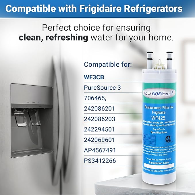 Aqua Fresh Replacement for WF3CB, PureSource 3, 706465, 242086201, 242086203, 242294501, 242069601, AP4567491, PS3412266, WF425 Refrigerator Water Filter - AquaVibe