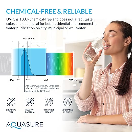 Aquasure 3-in-1 Water Purification System - Chlorine Reduction, UV Light, Pre-Filter, 64kG, 9000hrs