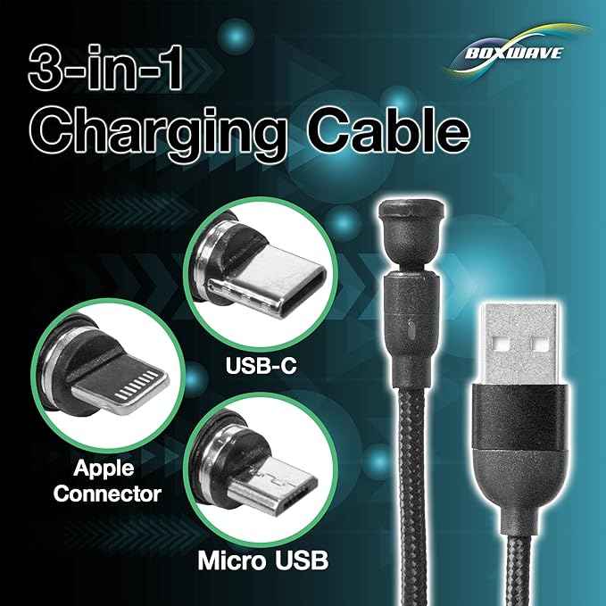 BoxWave Cable Compatible with LARQ Bottle PureVis 25 oz - MagnetoSnap AllCharge Cable, Magnet Charging Cable USB Type-C Micro USB - Jet Black