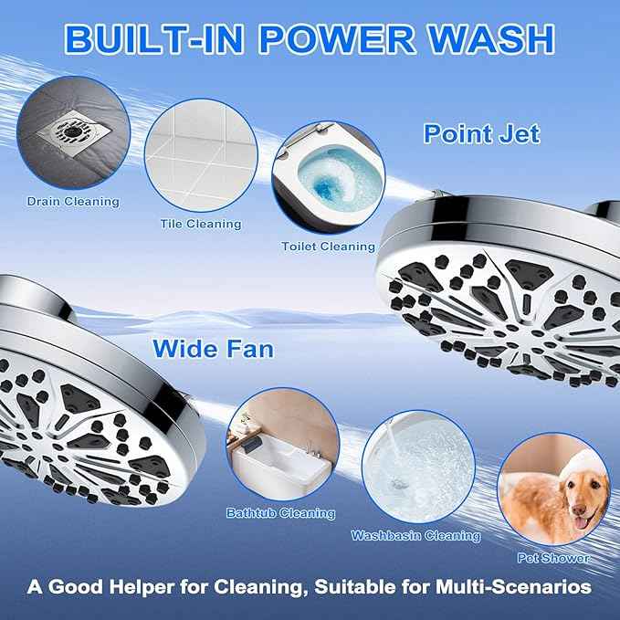 Filtered Handheld Shower Head with Magnetic: SOMDARHK High Pressure Rain Shower Head Filter 10-Spray Modes with Power Wash 72" Hose for Hard Water/Tub Cleaning/Dog Bathing (Chrome)