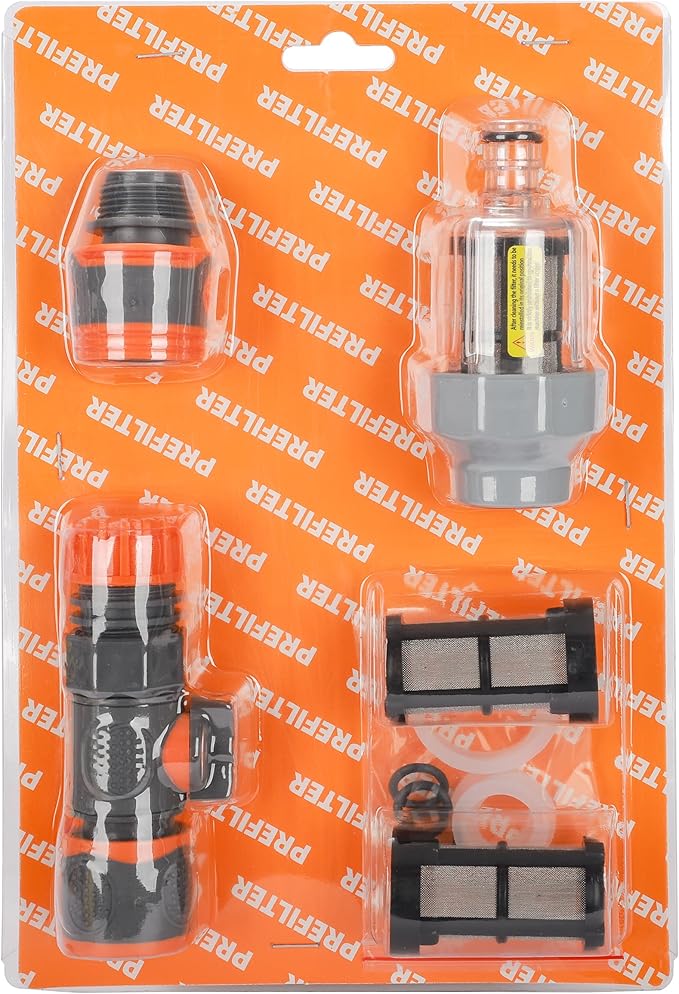 Vertical Garden Hose Filter Kit for High Pressure Washer and Water Spray Gun,Sediment Filter for All 3/4 Inch GHT Thread Garden Hose Quick Connector with Valve