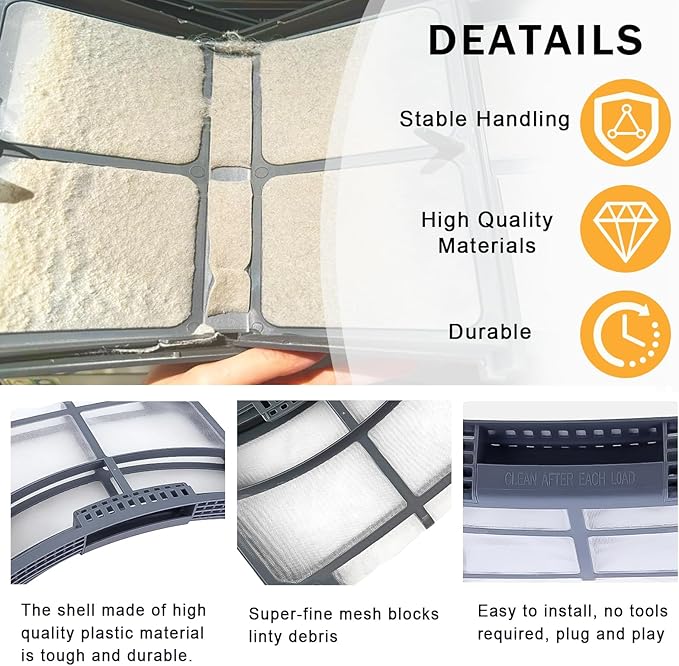 WE16X32537 WE16X2959 GE Dryer Lint Filter Trap Screen for GE Clothes Dryer, Dryer Lint Strainer WE16X32537 WE16X29597 AP7205579 - AquaVibe