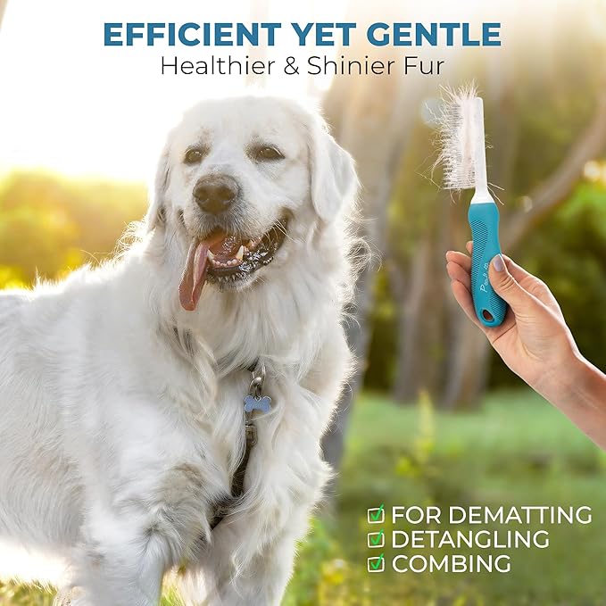 Poodle Grooming Comb - Metal Dematting Comb with Long & Short Stainless Steel Teeth for Removing Matted Hair & Knots, Safe and Gentle for Dogs & Cats - AquaVibe