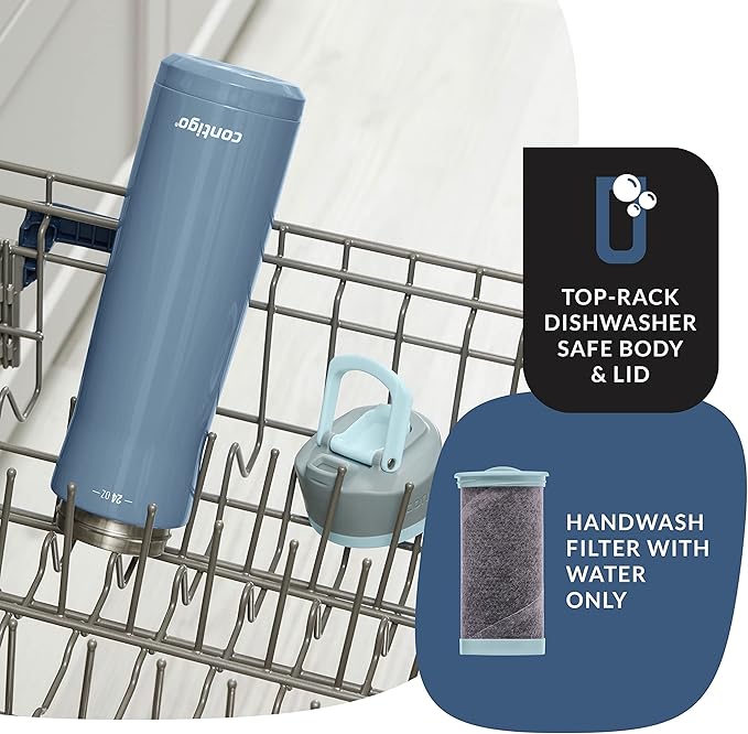 Contigo Clybourn Chill Stainless Steel FreeFlow Filter Water Bottle with AUTOSEAL, 24oz., Dark Ice (Pack of 4)
