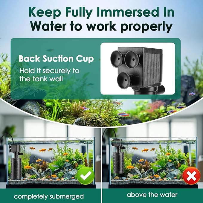 hygger 30-70 Gallon Submersible Aquarium Power Filter in-Tank Filtration with Aeration for Saltwater and Freshwater Fish Tank Internal Filters 264 GPH
