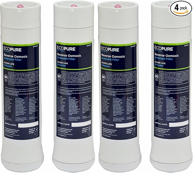 EcoPure Reverse Osmosis Under Sink Replacement Water Filter Set (ECOROF) | NSF Certified | Fits ECOP30 System | 6-Month Filter Life (Pack of 2)