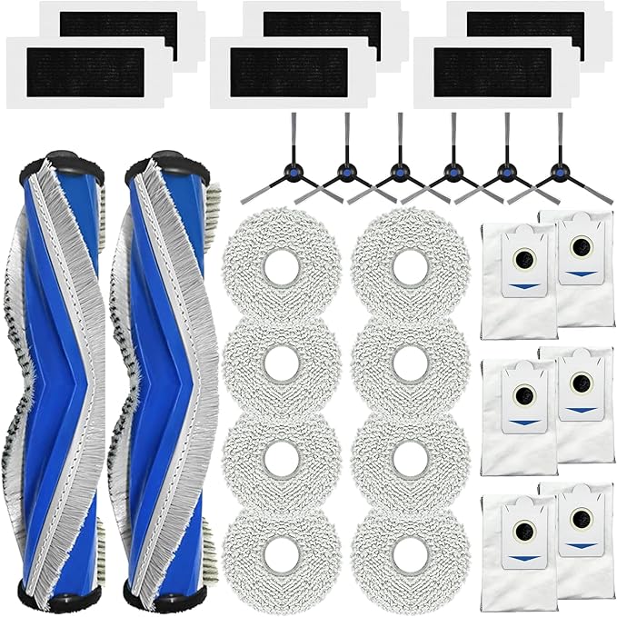 Replacement Accessories Parts Compatible with ECOVACS DEEBOT T30S/ T30s AI/ T30 Care Robot Vacuum Cleaner.（2 Main Brush,6 Side Brushes,6 Hepa Filters,8 Mop Pads,6 dust Bags） - AquaVibe