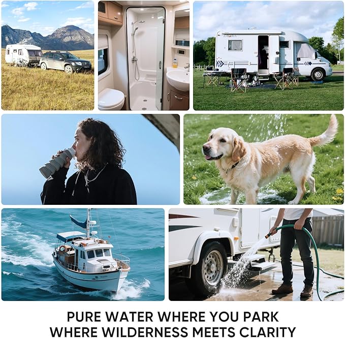 PUREPLUS RV Dual Stage Water Filter System with Grooved Sediment and KDF/Carbon Cartridges, Stainless Steel 3/4" Fittings, Reduces Sediment, Heavy Metals, Chlorine, Odors and More