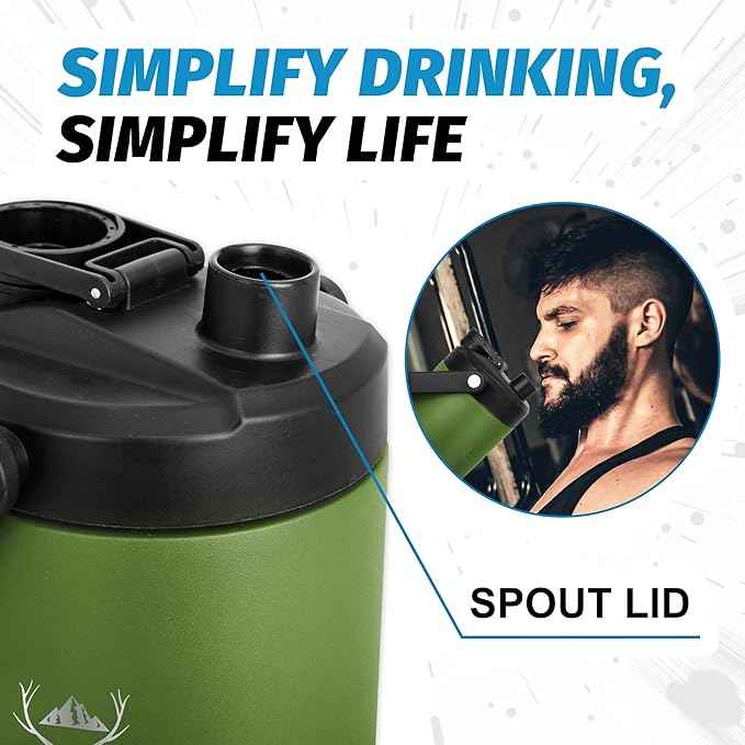 NATURE PIONEOR 64 oz Insulated Water Bottle - Double Vacuum Stainless Steel Half Gallon Water Jug with Holder/Carrier, Wide Mouth, Outdoor Sports, Hiking, Camping, Gym