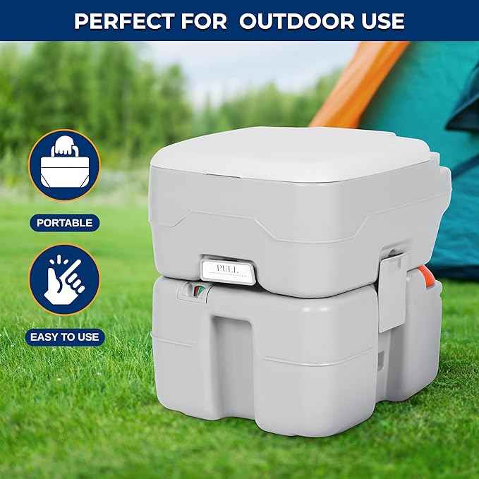 SereneLife 5.2 Gal Portable Camping Toilet For Adults, 100+ Flushes, Porta Potty Camp Toilet with Detachable Waste Tank, Level Indicator, Carry Bag, Suitable for Camping, Hiking, and Boating