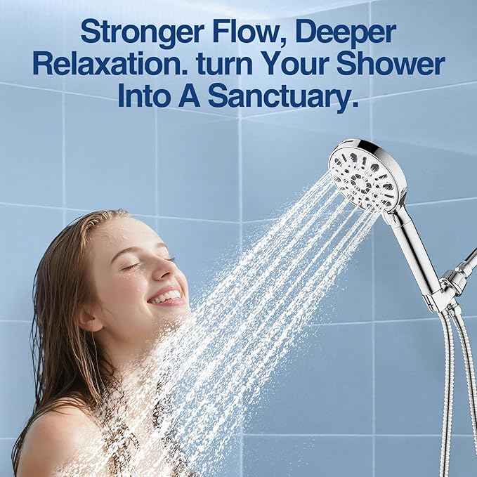 Filtered Shower Head with 8 Spray Modes, High Pressure Handheld Showerhead Filter for Hard Water Filtering Showerhead with Hose(N8HS702CP)