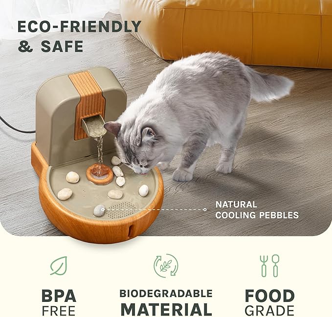 Cat Water Fountain – Eco-Friendly Zen Cat Fountain with Feng Shui Design, Splash-Free, Easy to Clean, Premium Filtration, Water Fountains for Cats Indoor, Great Cat