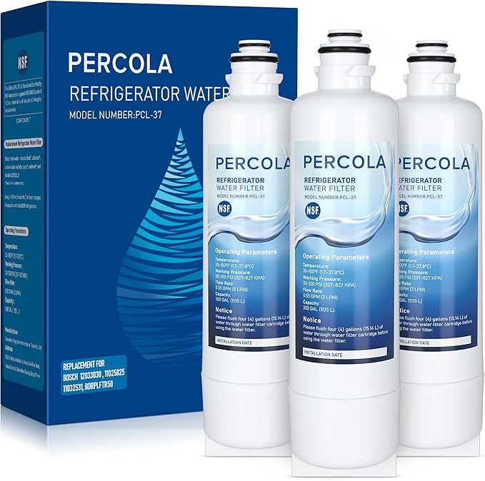 BORPLFTR55 Water Filter Replacement, Compatible with Bosch Ultra Clarity Pro B36CD52SNS, B36CD52SNB, B36FD52SNB, B36FD52SNS, B36FD50SNB, B36FD50SNS, B36CD50SNS, 3 Pack