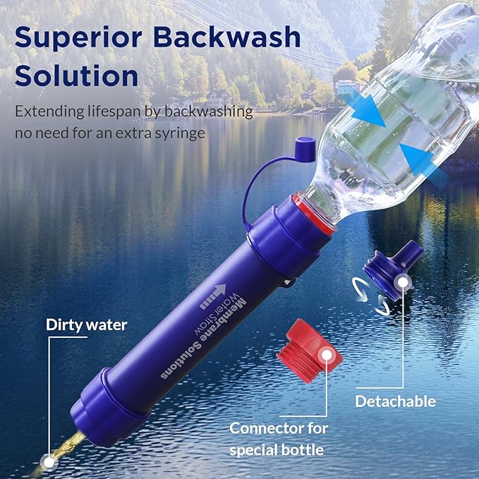 Membrane Solutions Upgrade 5 Stage Water Filter Straw 4 Pack and Gravity Water Filter Pro 6L, 0.1-Micron Versatile Water Purifier Survival Gear and Equipment for Group Camping Emergency
