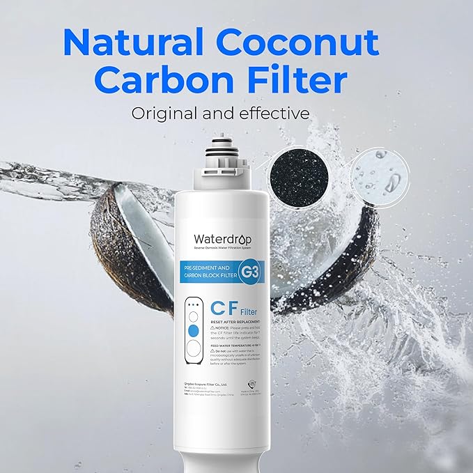 Waterdrop WD-G3-CF Filter, Replacement for WD-G3-W, WD-G3P600 and WD-G3P800-W Reverse Osmosis System, 6-Month Lifetime