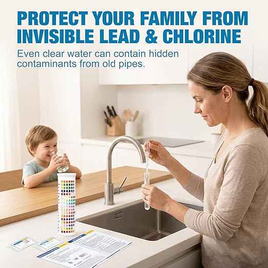 21-in-1 Drinking Water Test Kit for Tap & Well - 120 Strips + 4 Bacteria Tests. Home Water Quality Tester for Lead, Iron, pH, Hardness, Fluoride, Copper, Nitrate. EPA Standard