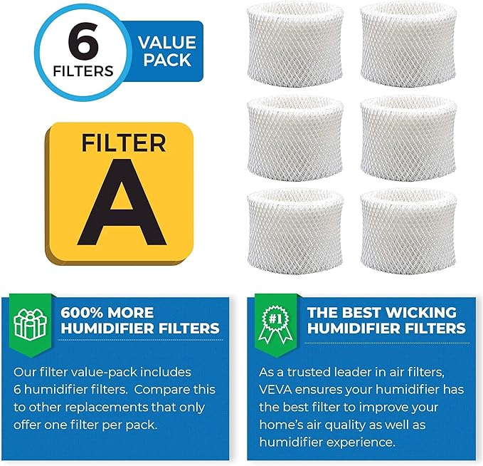 VEVA 6 Pack Premium Humidifier Filters Replacement for Honeywell Filter A, HAC-504, HAC-504AW, HCM 350 and Other Cool Mist Models