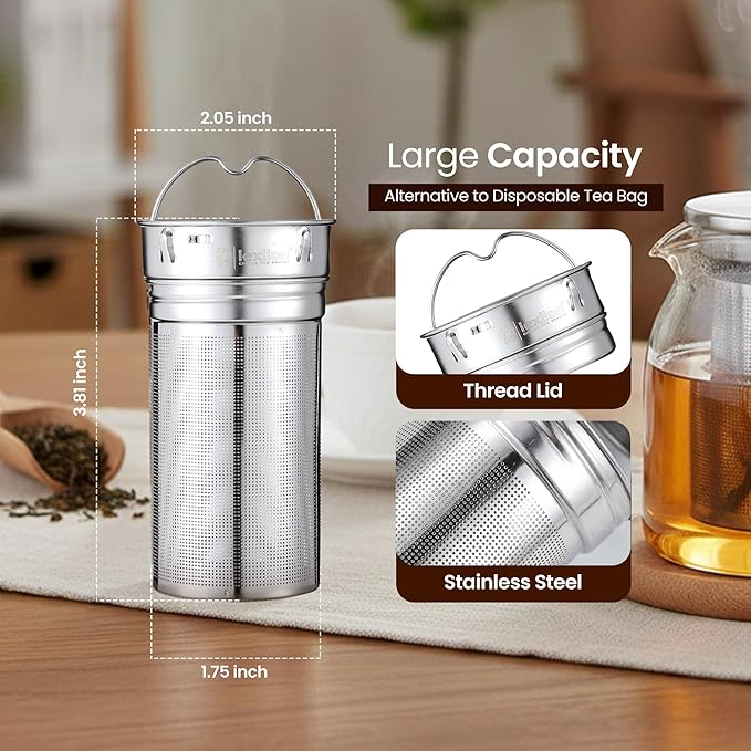 Lexlion Water Bottle Tea Infuser for Loose Leaf Brewing – Reusable & Portable Stainless Steel Filter for Fruit, Coffee, Iced, Herbal, and Black Blends – Round Strainer