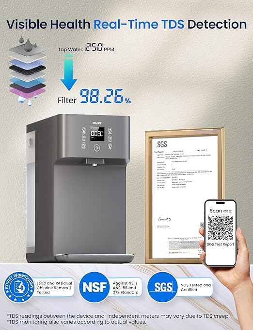 CF01 Reverse Osmosis Countertop Water Filter, 8 Stage Nano RO Water Filtration System, Home Water Purifier, 4:1 Pure to Drain Ratio, No Installation Required, Grey - AquaVibe