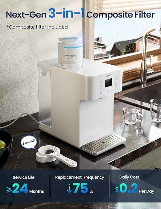CF01 Reverse Osmosis Countertop Water Filter, 8 Stage Nano RO Water Filtration System, Home Water Purifier, 4:1 Pure to Drain Ratio, No Installation Required, White - AquaVibe